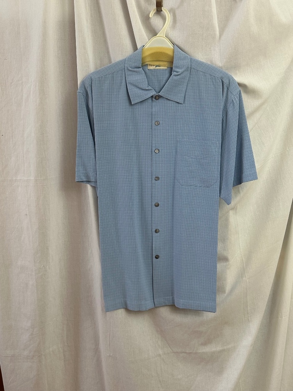 Travel Smith, XL blue silk/cotton short sleeve shirt
